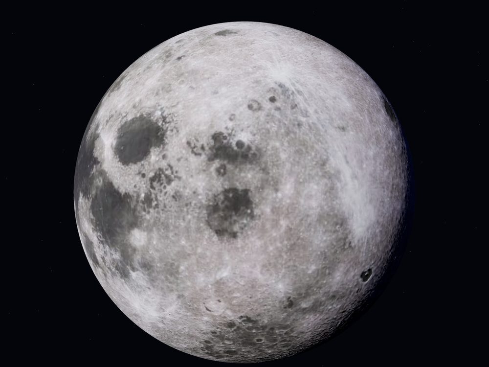 A cratered, textured moon lit from one side against a dark starfield.